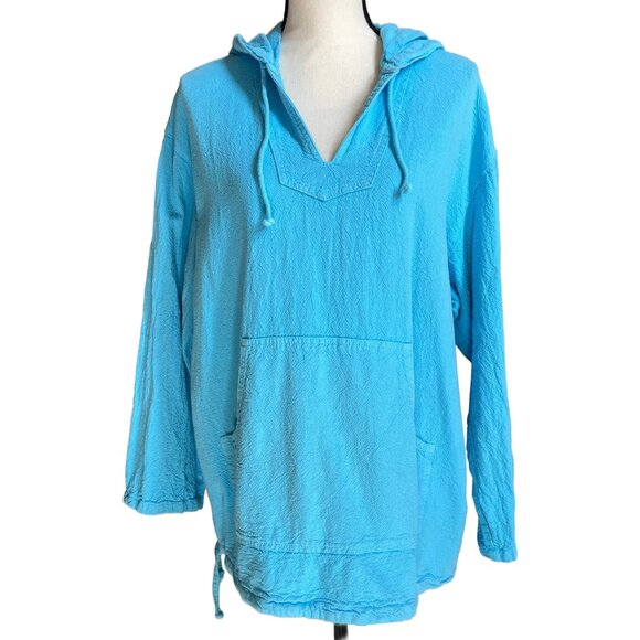 SOFT SURROUNDINGS Women’s Pullover Hoodie 100% Cotton Turquoise Top XL - Picture 1 of 7